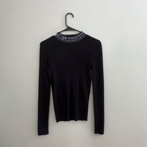 stylish long black women’s size XS Calvin Klein top w/ logo high neck